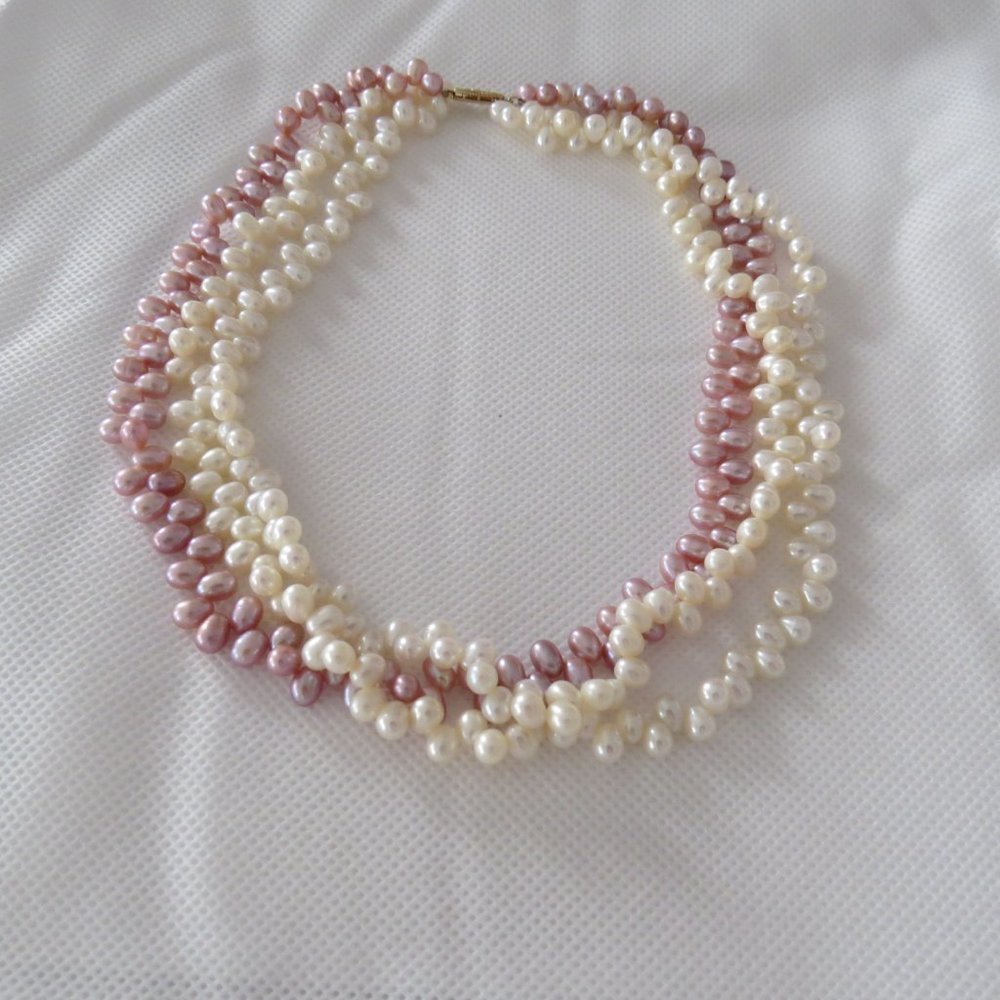 Off White and Lavender Baroque Freshwater Pearl Necklace
